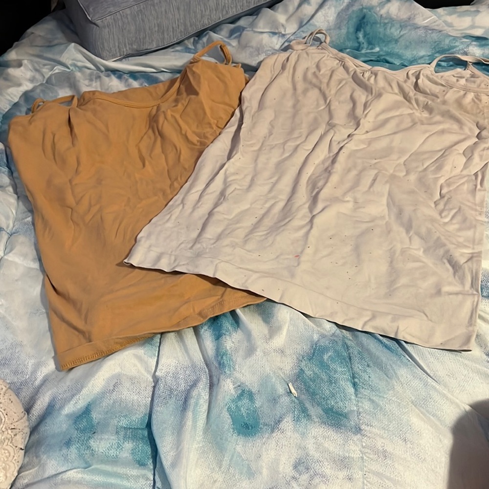 White and tan spaghetti strap tank tops